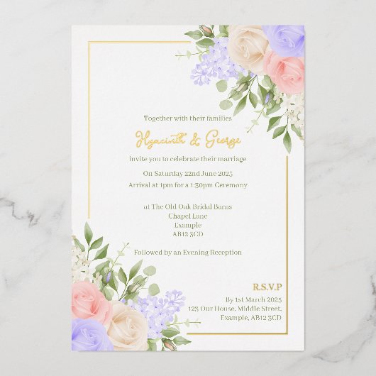 English Country Garden Foil Wedding Einladung (Vorderseite)