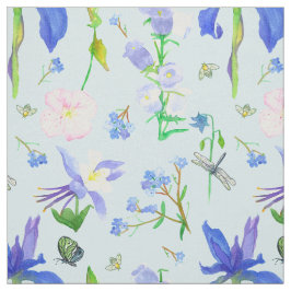 English Country Wildflowers Bees Blue Stoff