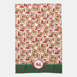 English Cream Golden Monogram Christmas Dog Geschirrtuch