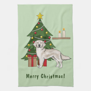 English Cream Golden Retriever mit Weihnachtsbaum Geschirrtuch