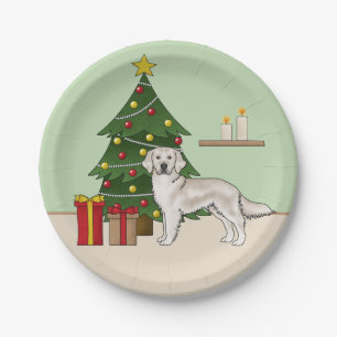 English Cream Golden Retriever mit Weihnachtsbaum Pappteller