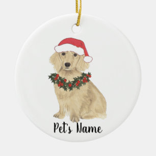 English Creme Dackel Weihnachten Keramik Ornament