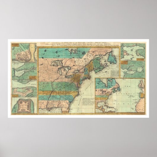 English Empire America Map - 1755 Poster (Vorne)