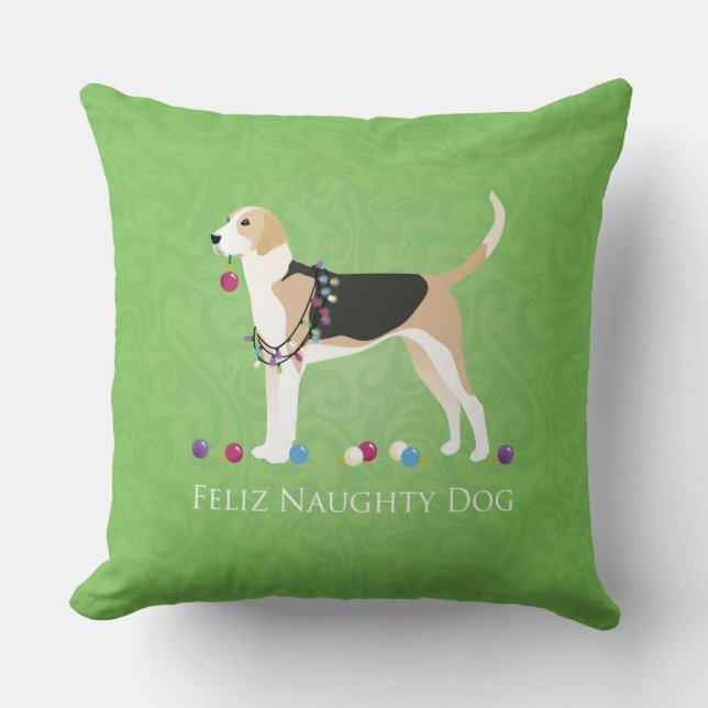 English Foxhound Christmas - Feliz Naughty Dog Kissen (Vorderseite)