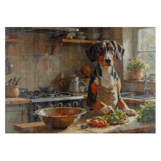 English Foxhound Cooking in Kitchen Schneidebrett (Vorderseite)