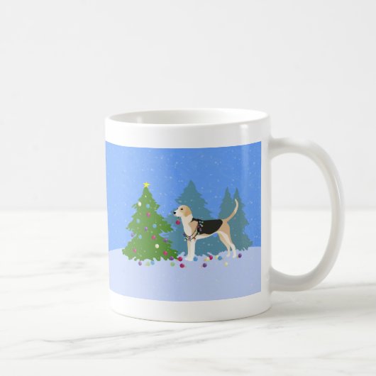 English Foxhound dekoriert Weihnachtsbaumwald Kaffeetasse (Rechts)