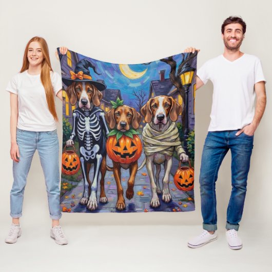English Foxhound Hunde Trick-or-Treating Halloween Fleecedecke (Beispiel)