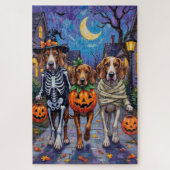 English Foxhound Hunde Trick-or-Treating Halloween Puzzle (Vertikal)