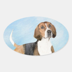 English Foxhound Painting - Niedliche Original Dog Ovaler Aufkleber