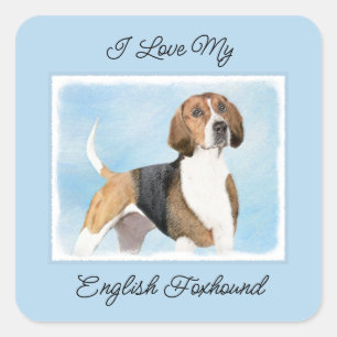 English Foxhound Painting - Niedliche Original Dog Quadratischer Aufkleber