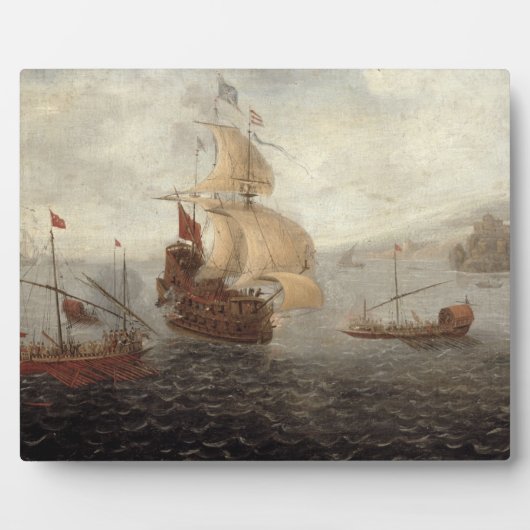 English Galley Frigate Flanked by Ottoman Staat Ba Fotoplatte (Vorderseite)