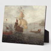 English Galley Frigate Flanked by Ottoman Staat Ba Fotoplatte (Seite)