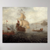 English Galley Frigate Flanked by Ottoman Staat Ba Poster (Vorne)
