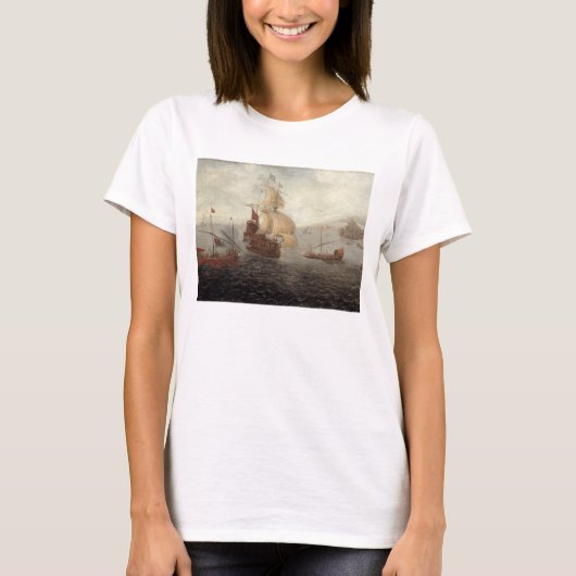 English Galley Frigate Flanked by Ottoman Staat Ba T-Shirt (Vorderseite)
