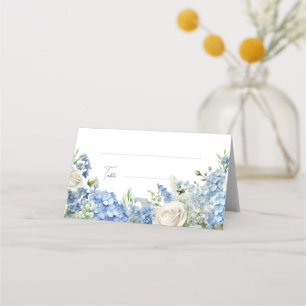 English Garden Blue Hydrangea White Roses Wedding Platzkarte
