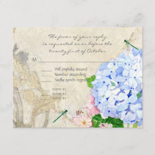 English Garden, Blue n Pink Hydrangeas Wassercolor RSVP Karte