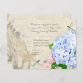 English Garden, Blue n Pink Hydrangeas Wassercolor RSVP Karte (Vorne/Hinten)