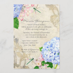 English Garden, Blue n Pink Hydrangeas Wasserfarbe Einladung