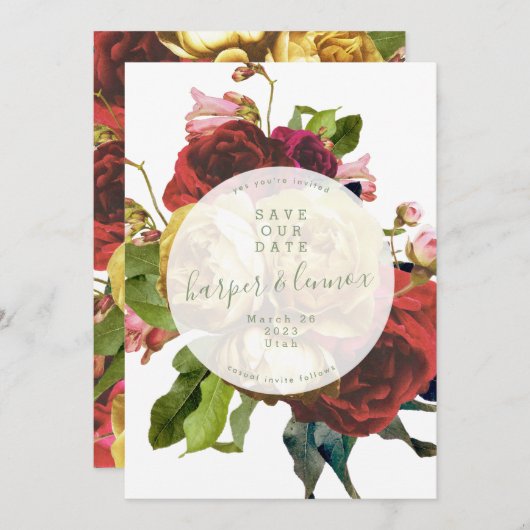 English Garden Boho Rose Circle Save the Date (Vorne/Hinten)