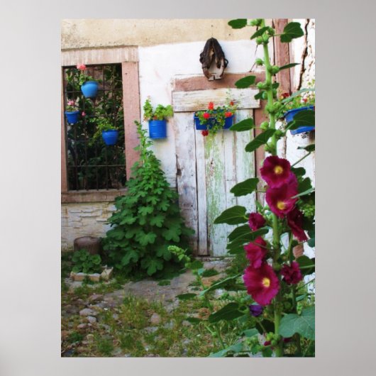 English Garden Hollyhocks und Blume Poster (Vorne)