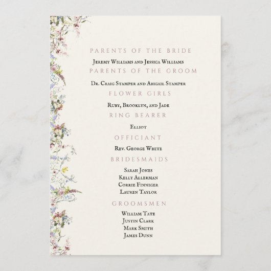 English Garden Party Wedding Program Programm (Rückseite)