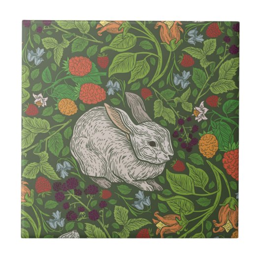 English Garden Rabbits Woodcut Fliese (Vorderseite)