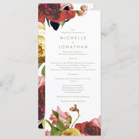 English Garden Vintag Rose Hochzeitsprogramm Programm (Vorne/Hinten)