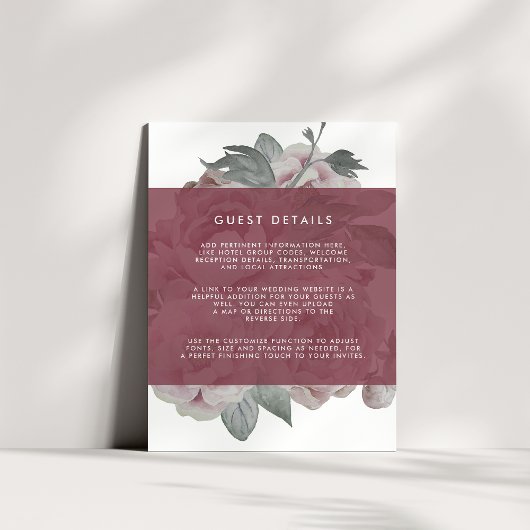English Garden Wedding Details Card | Marsala Begleitkarte
