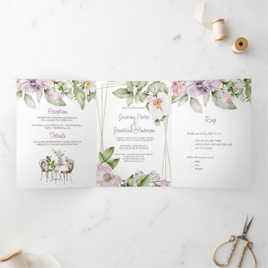 English Garden Wedding & Menu Einladung Tri-Fold (Innenseite)