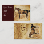 ENGLISH HORSE IN STABILEN Monogrammen Visitenkarte (Vorne/Hinten)