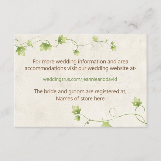 English Ivy Wedding Information Card Begleitkarte (Vorderseite)