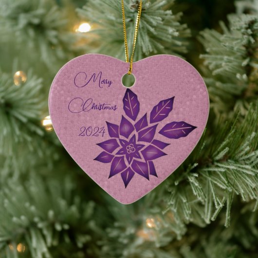 English Lavender and Deep Red-Violet Poinsettia Keramik Ornament (Baum)