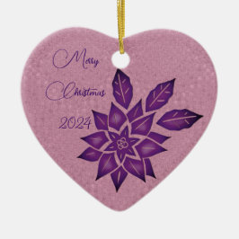 English Lavender and Deep Red-Violet Poinsettia Keramik Ornament