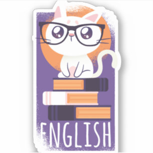 ENGLISH LEHRER Geschenk - Niedliche Kawaii Katze L Aufkleber
