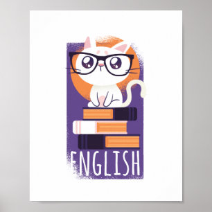 ENGLISH LEHRER Geschenk - Niedliche Kawaii Katze L Poster