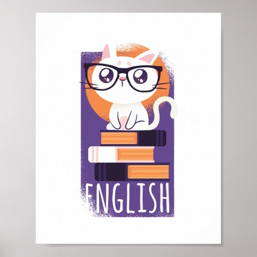 ENGLISH LEHRER Geschenk - Niedliche Kawaii Katze L Poster (Vorne)