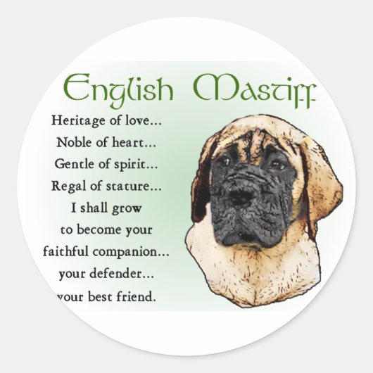 English Mastiff Art Geschenke Runder Aufkleber (Vorderseite)