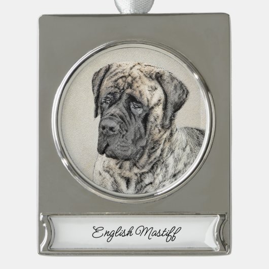 English Mastiff (Brindle) Malerei - Dog Art Banner-Ornament Silber (Vorderseite)