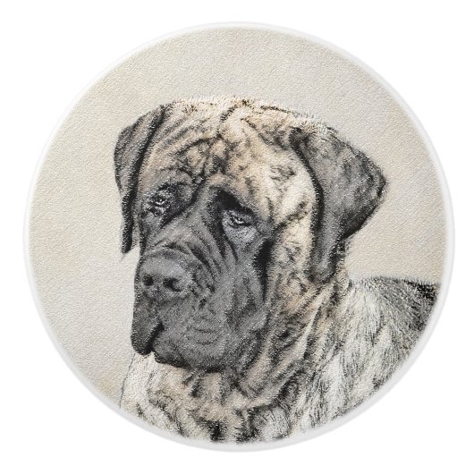 English Mastiff (Brindle) Malerei - Dog Art Keramikknauf (Vorderseite)