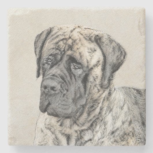 English Mastiff (Brindle) Malerei - Dog Art Steinuntersetzer (Vorderseite)