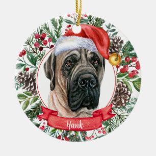 English Mastiff Custom Weihnachtsmannmütze Dog Orn Keramik Ornament