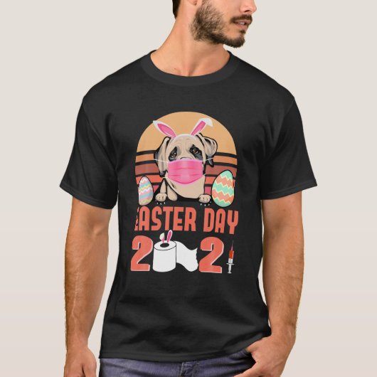 English Mastiff Dog Face Mask Bunny Egg Easter Day T-Shirt (Vorderseite)