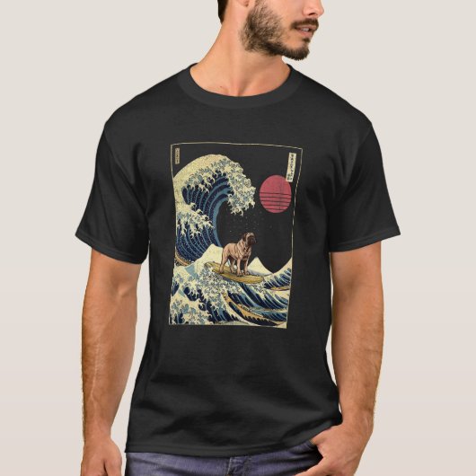 English Mastiff Japanisch Kanagawa Wave Surf Dog T-Shirt (Vorderseite)