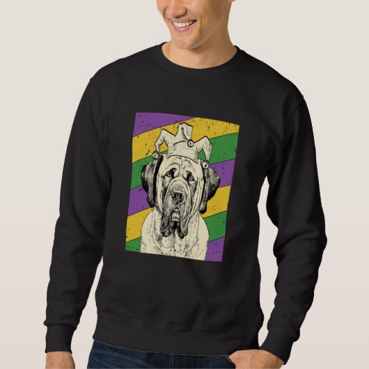 English Mastiff Jester Mardi Gras Dog Mom or Dad Sweatshirt (Vorderseite)