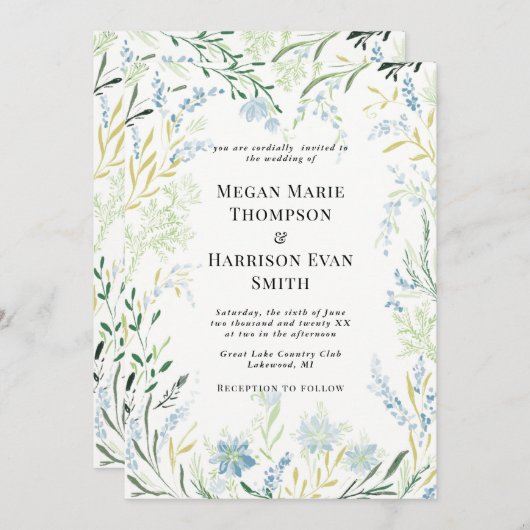 English Meadow Delicate Blume Wedding Einladung (Vorne/Hinten)