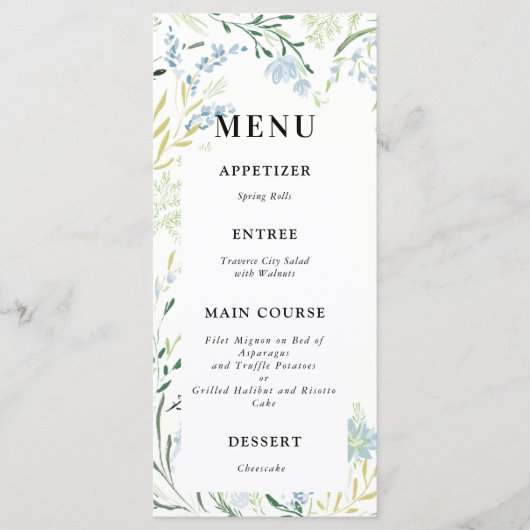 English Meadow Delicate Blume Wedding Menu Menükarte (Vorderseite)