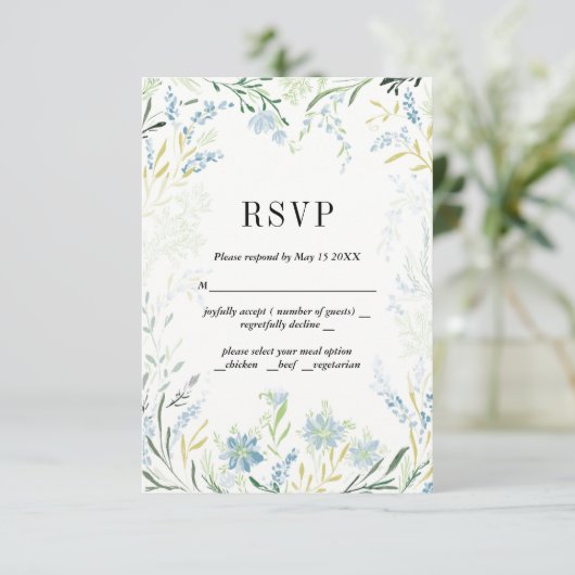 English Meadow Delicate Blume Weddinge RSVP Card (Stehend Vorderseite)