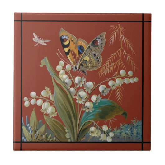 English Minton Hollins Handbemalt Butterfly Repro Fliese (Vorderseite)