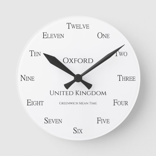 English Numbers Personalized Country Time Zone Runde Wanduhr (Vorderseite)