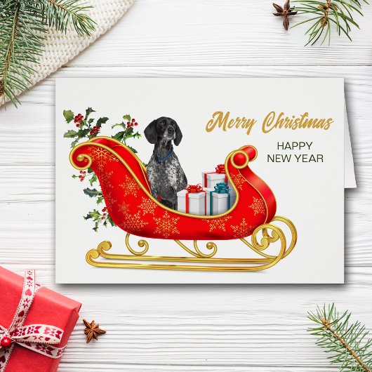 English Pointer Dog Christmas Sleigh Card